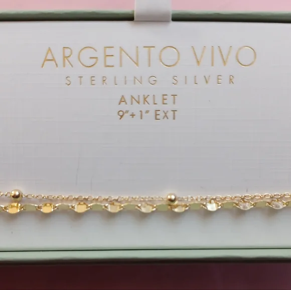 NIB ARGENTO VIVO 14K GOLD PLATED ANKLET 9" + 1" EXTENDER - Picture 2 of 3